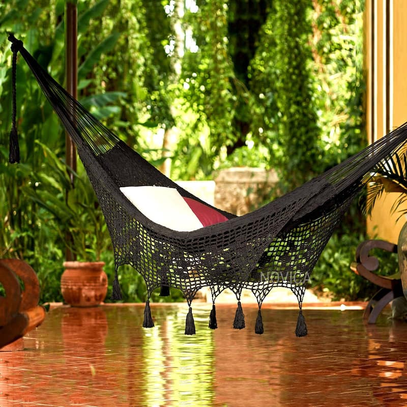 Novica Handmade Mirage In Black Cotton Rope Hammock (Double)