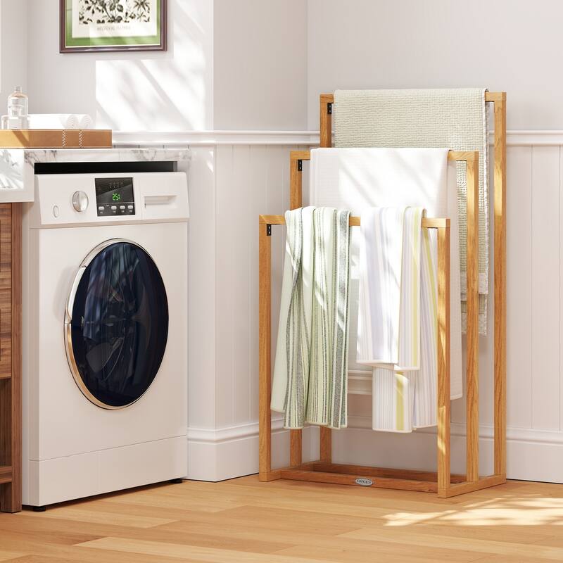 Gymax 3-Tier Freestanding Towel Rack w/ 3 Hanging Crossbars for