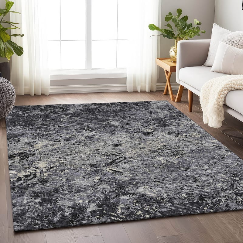 Premium Washable Super Soft Trellis Distressed Mayfield Rug - Black - 8' x 10' - Rectangle
