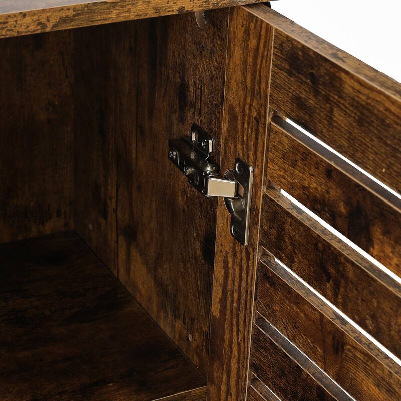 Walnut Finish Manufactured Wood 3-Shelf and 1-Door Storage Cabinet