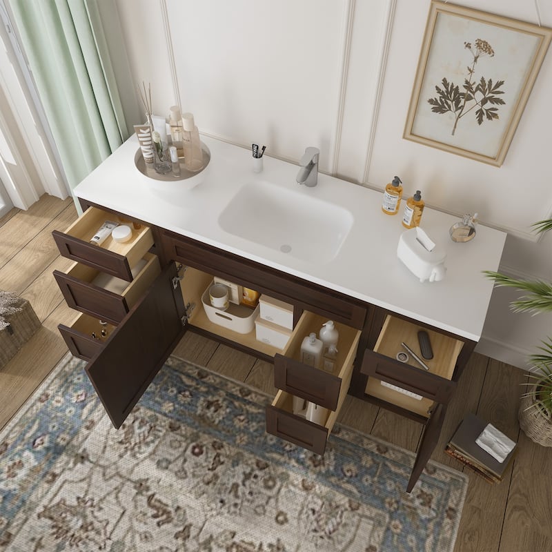 Vanity Art 66" Oak Freestanding Bathroom Vanity Cabinet without Top