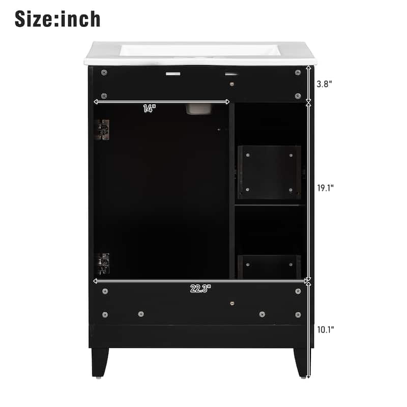 Roomfitters 24" Bathroom Vanity with Ceramic Sink, Storage Cabinet with 2 Drawers and 1 Soft-Close Door