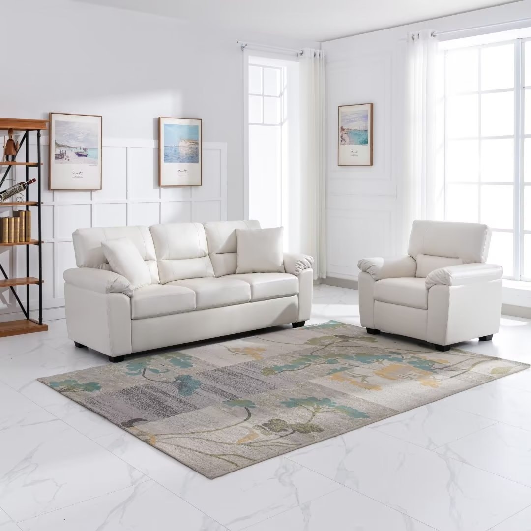 Morden Fort Upholstered Living Room Set 2 Pieces Faux Leather