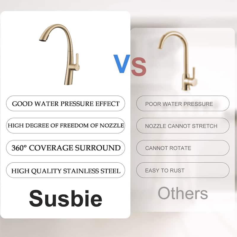 Single Handle Kitchen Faucet with Pull Down Sprayer Modern Single Hole Stainless Steel Kitchen Sink Faucets Brushed Gold