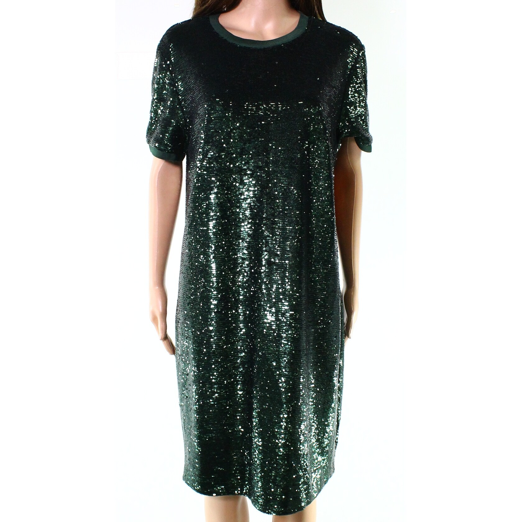 green sequin shift dress