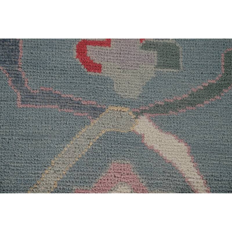 Light Blue Oushak Area Rug Hand-Knotted Transitional Wool Carpet - 9'1" x 11'9"