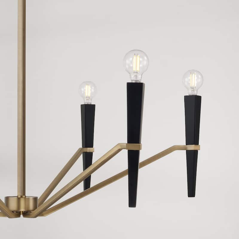 33" W x 22.5" H 6-Light Chandelier in Aged Brass and Black - 33"W x 22.75"H