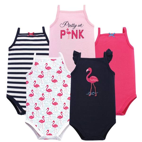 slide 1 of 1, Hudson Baby Infant Girl Cotton Sleeveless Bodysuits 5pk, Bright Flamingo 18-24 Months - Bright Flamingo