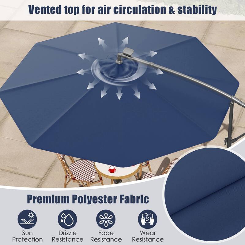 Gymax 10 Ft Solar LED 40 Lights Offset Umbrella Crank Cross Base Patio