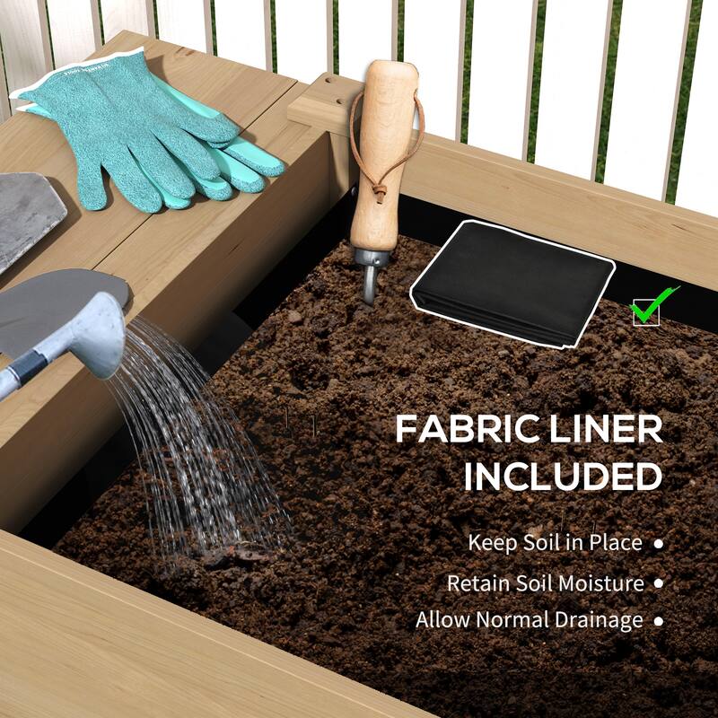 Fir Wood Raised Garden Bed with Bottom Shelf and Moisture-Retaining Liners Foldable Side Table - 81.5" W x 23.2" D x 30.7" H