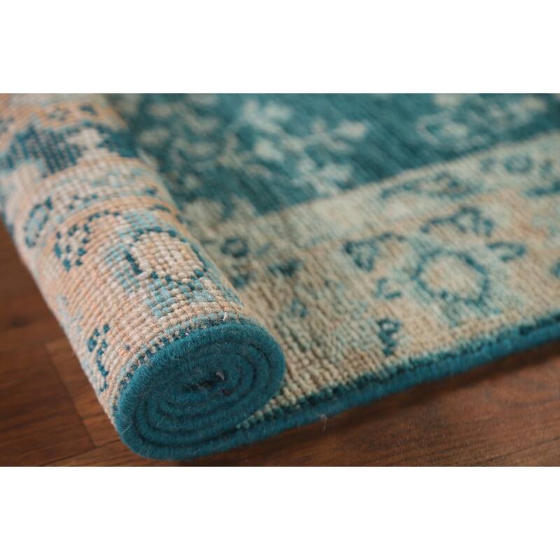 Vegetable Dye Green Oushak Turkish Area Rug Hand-Knotted Wool Carpet - 2'1"x 3'11"