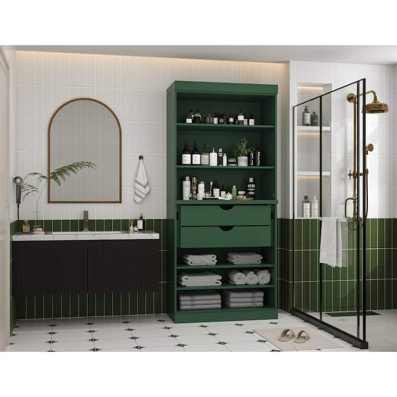 100% Solid Wood 32" Bathroom Cabinet with Optional Doors, 2-Drawers by Palace Imports - Green - No Doors