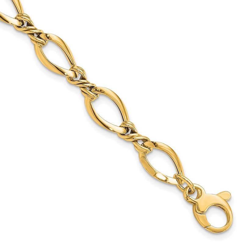Curata 14k Yellow Gold 7.5" 8.8mm Twisted Fancy Link Bracelet