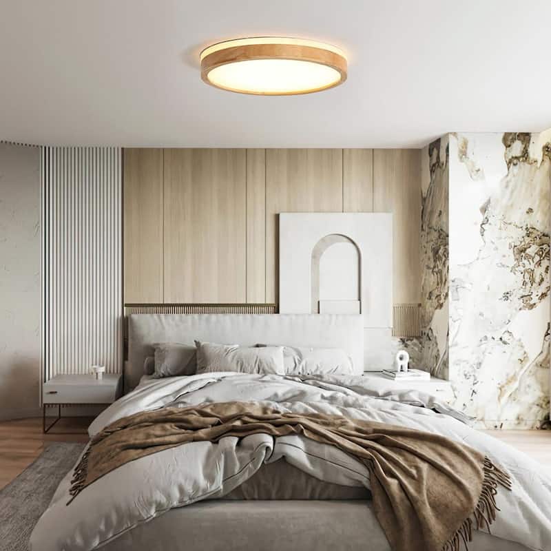 Dimmable Round Wooden LED Flush Mount Ceiling Light