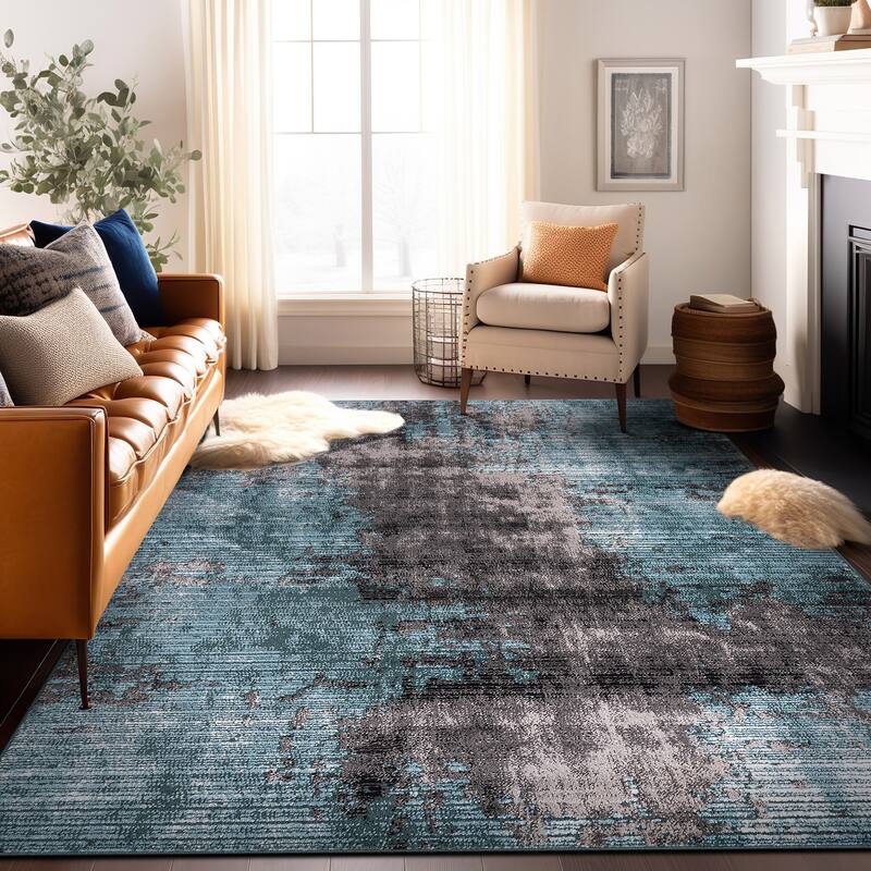 World Rug Gallery Abstract Design Distressed Blue Area Rug