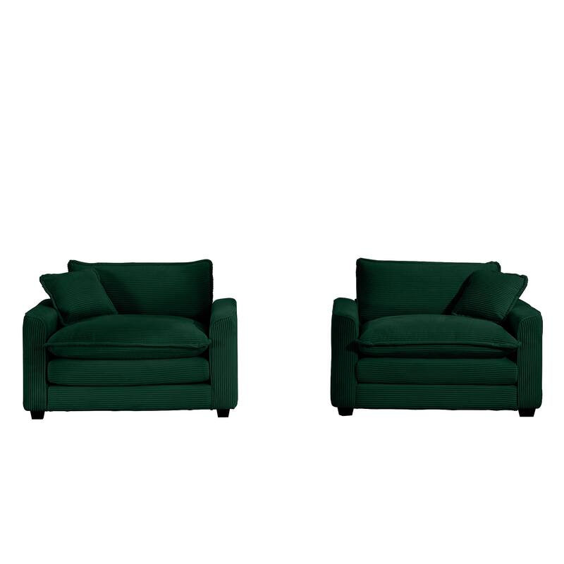 2 Pieces Deep Seated Sofa Set with Removable Armrests, 1+1Seat Flexible Combinations with Throw Pillows for Livingroom