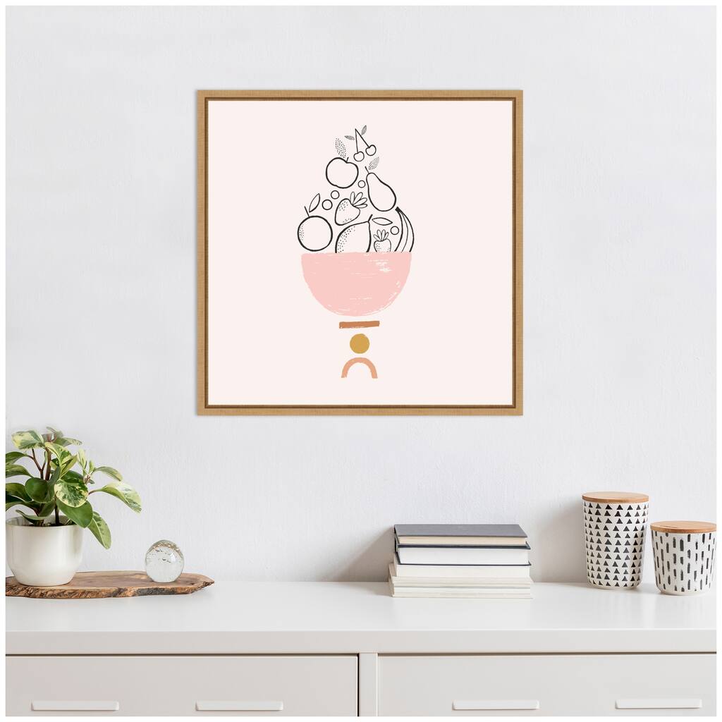 Kate and Laurel Sylvie Bowl of Fruitness Framed Canvas by Duchess Plum