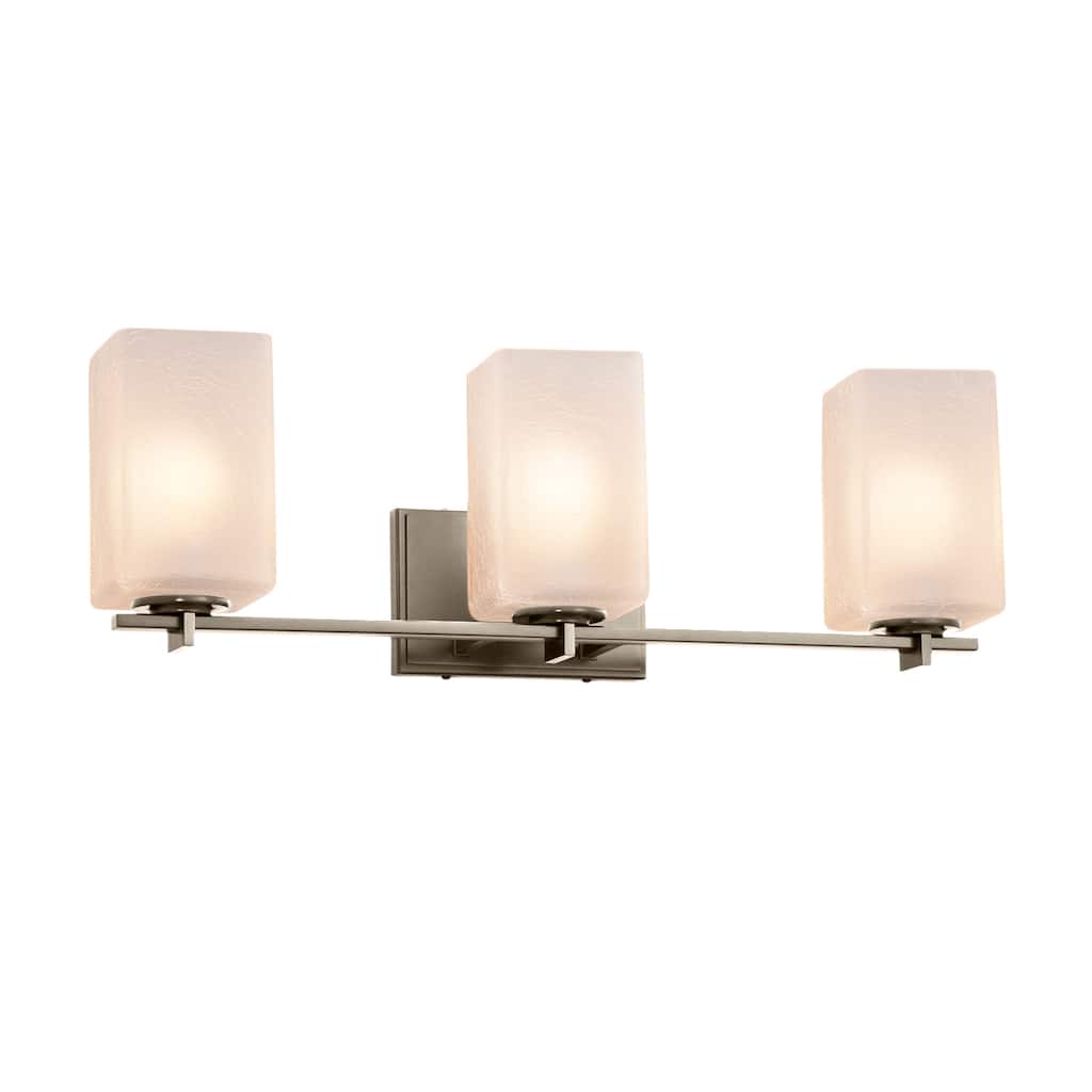 Justice Design Fusion Era 3-light Brushed Nickel Bath Bar, Frosted Crackle Square w/ Flat Rim Shade