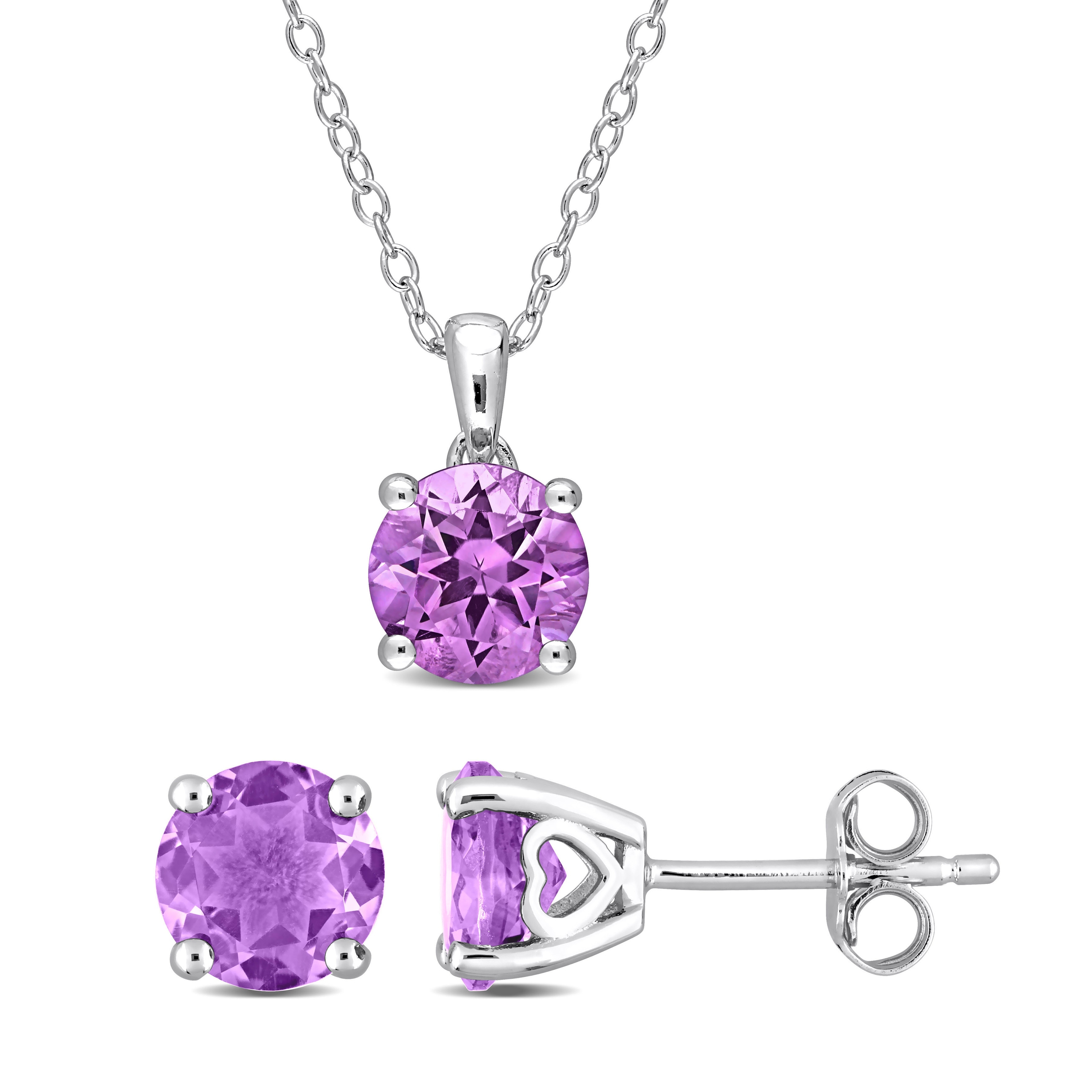 Miadora Amethyst Two Piece Solitaire Necklace and Earrings Set in Sterling Silver