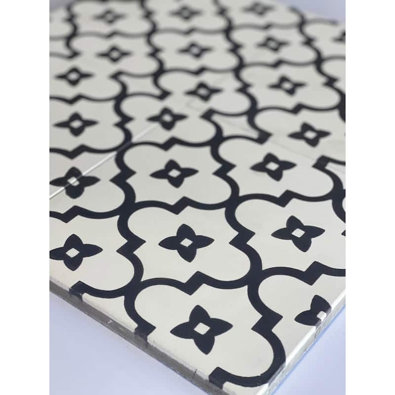 Handmade Guelz White and Black Tile, Pack of 12 (Morocco)