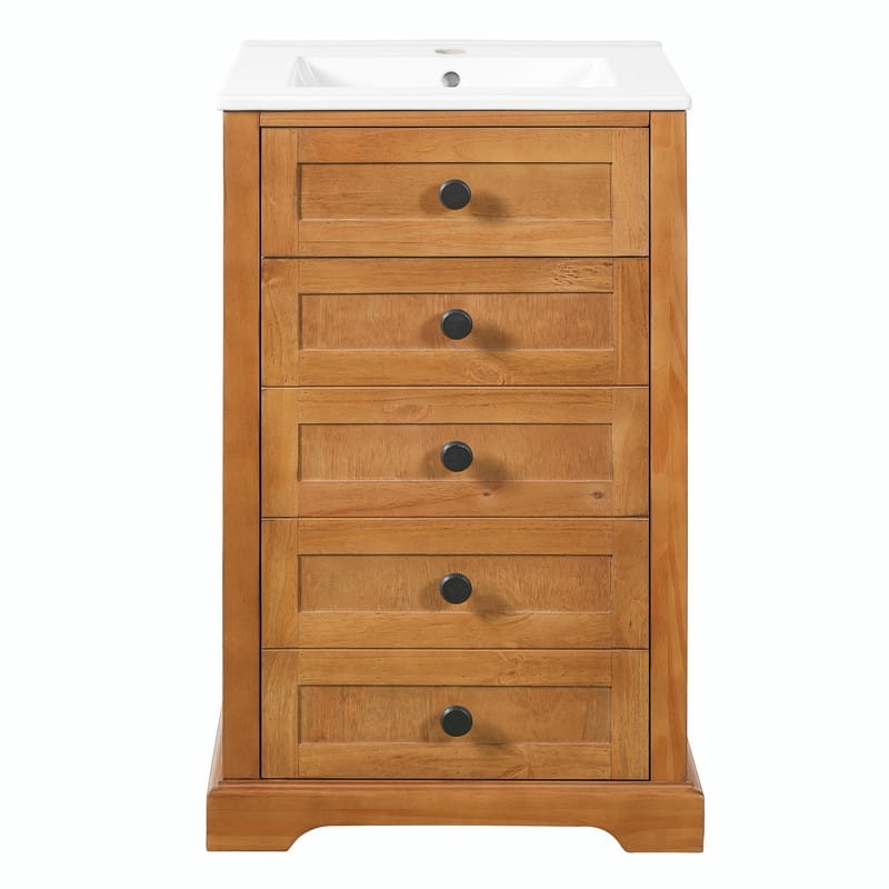 20" Bathroom Vanity with Integrated Ceramic Sink, Cabinet with Soft-Close Door and Solid Wood Bottom Frame