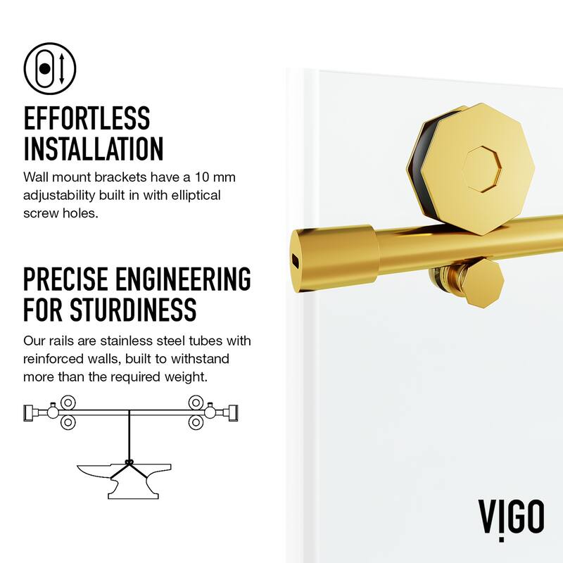 VIGO Elan Hart 56" to 60" W x 66" H Frameless Sliding Tub Door
