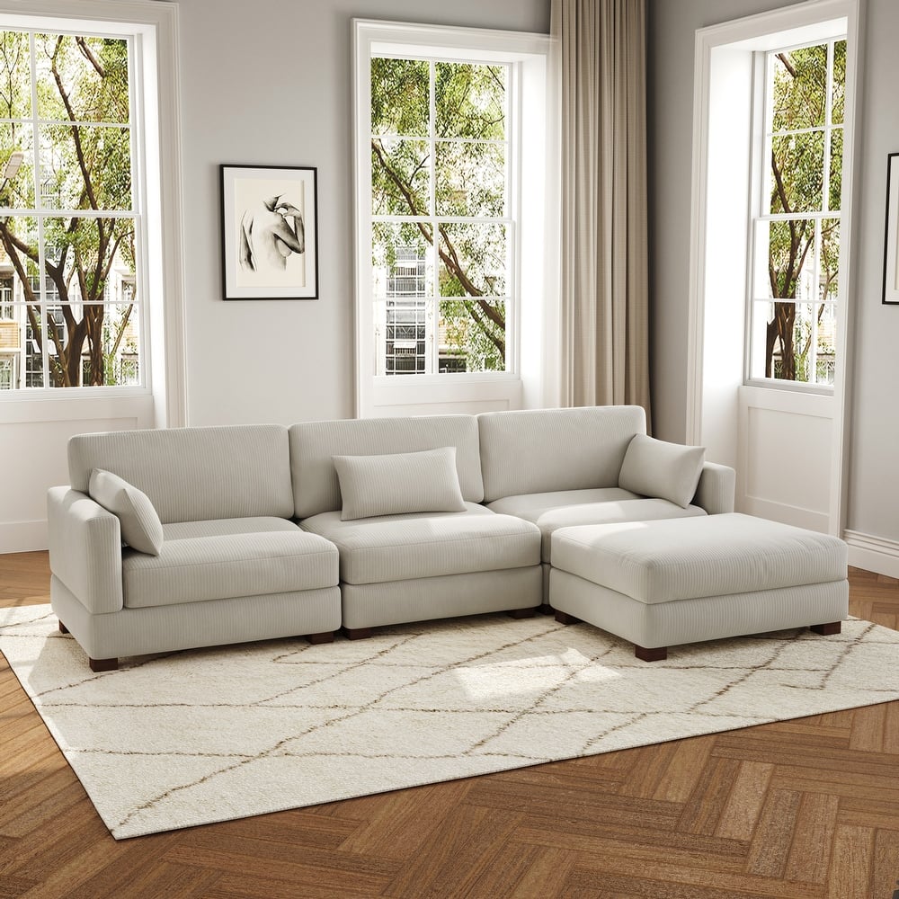 4-Piece L Shaped Couch Modular Sectional Sofa with Ottoman