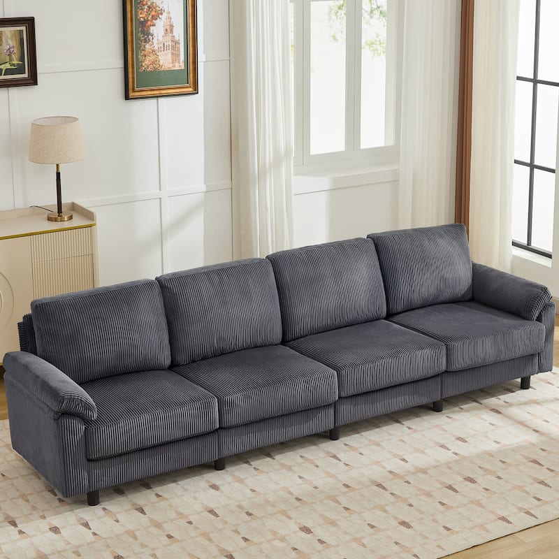 116.5" Modern Corduroy Upholstered Sectional Sofa Rectangle 4-Seater Sofa