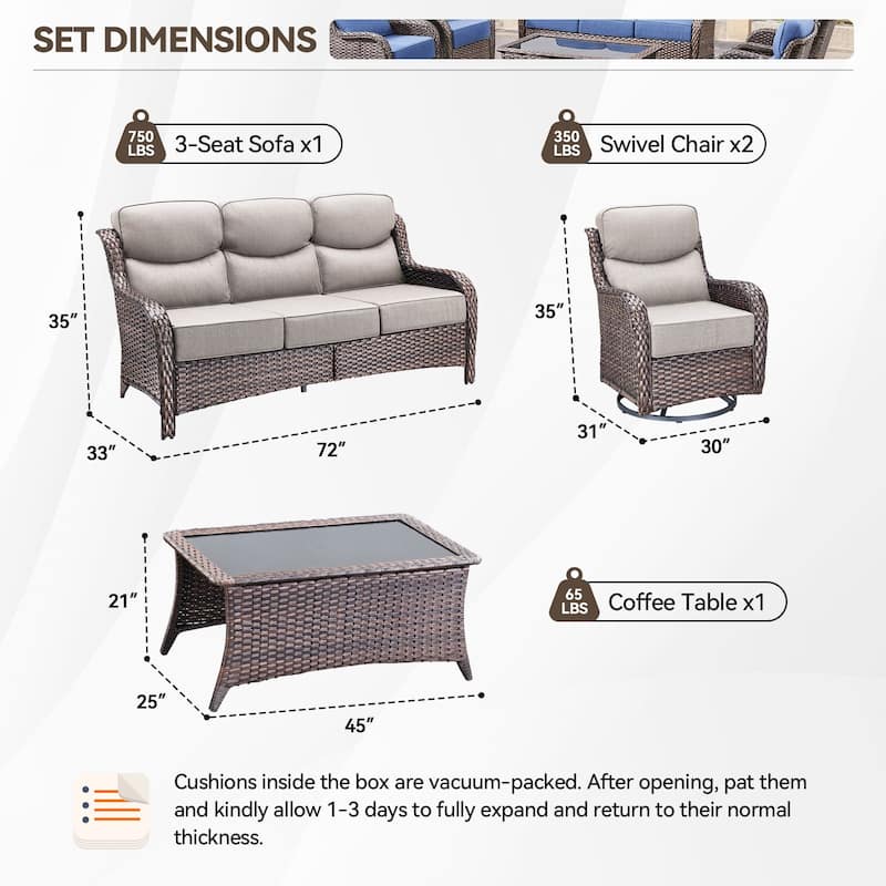 Pocassy Outdoor Patio Furniture Sofa Swivel Chairs Sets