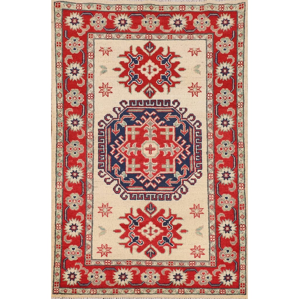 Oriental Beige Kazak Accent Rug Handmade Wool Carpet - 2'11" x 4'5"