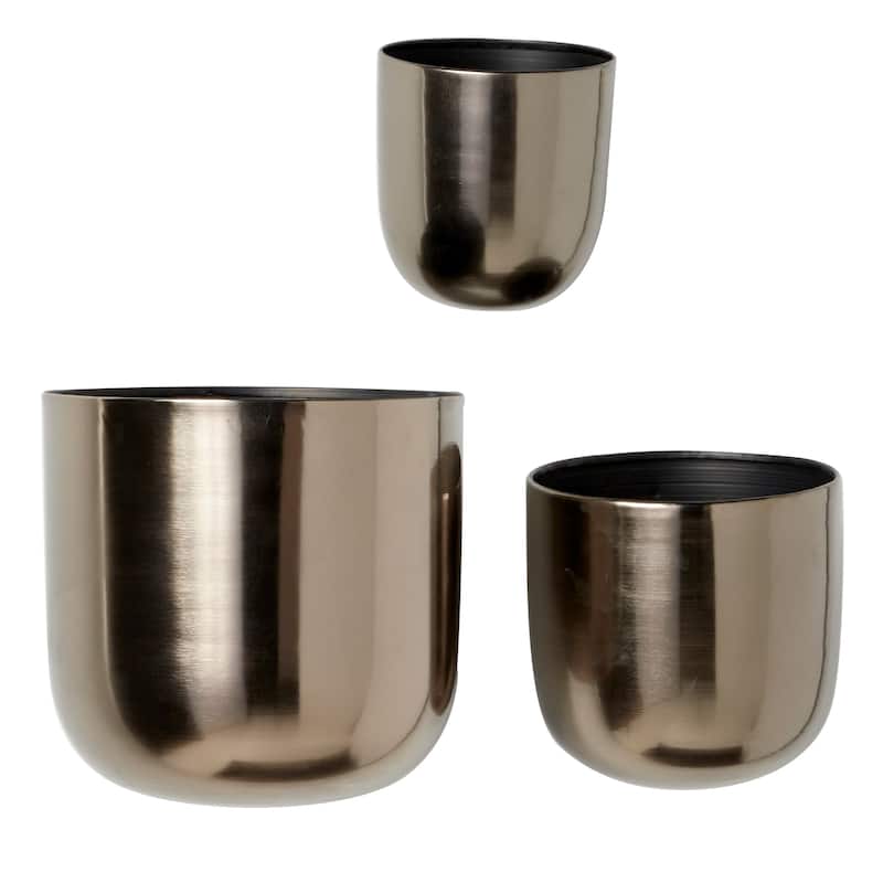 Metal Indoor Outdoor Floating Wall Planter - Set of 3 Gold, Silver, Black, White - Roche River Decor - Black