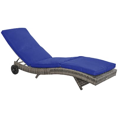 Outsunny Chaise Lounge Pool Chair, Outdoor Pe Rattan Cushioned Patio Sun Lounger W/ 5-Level Adjustable Backrest & Wheels