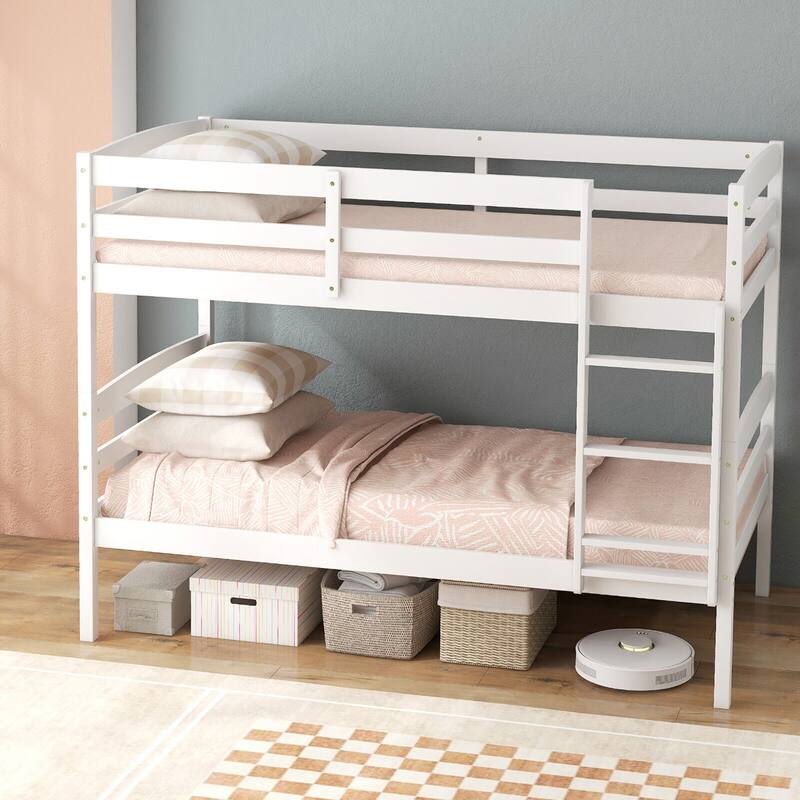 Gymax Twin Over Twin Bunk Bed Wooden Convertible Into 2 Beds High
