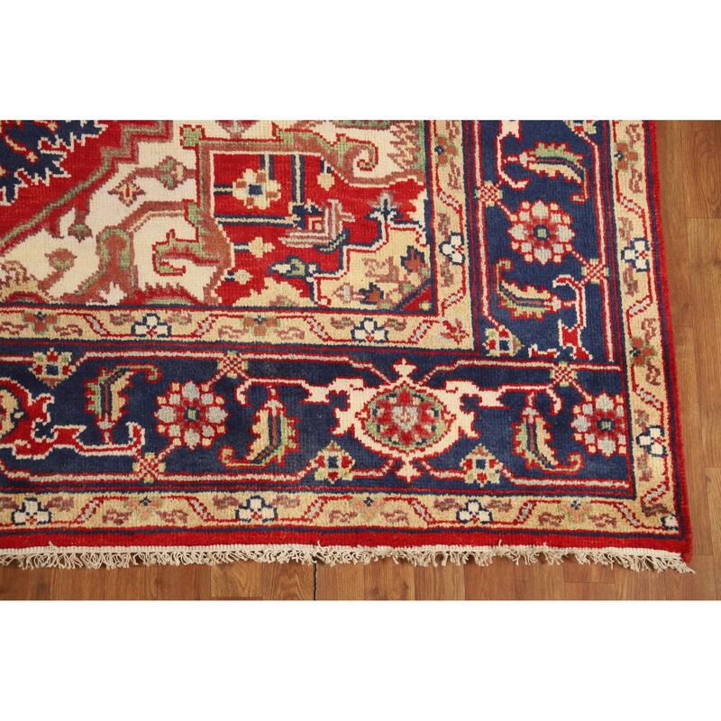 Hand Knotted Oriental 100% Wool Carpet Traditional Medallion Red Heriz (serapi) Area Rug - 9' 11'' X 7' 11''