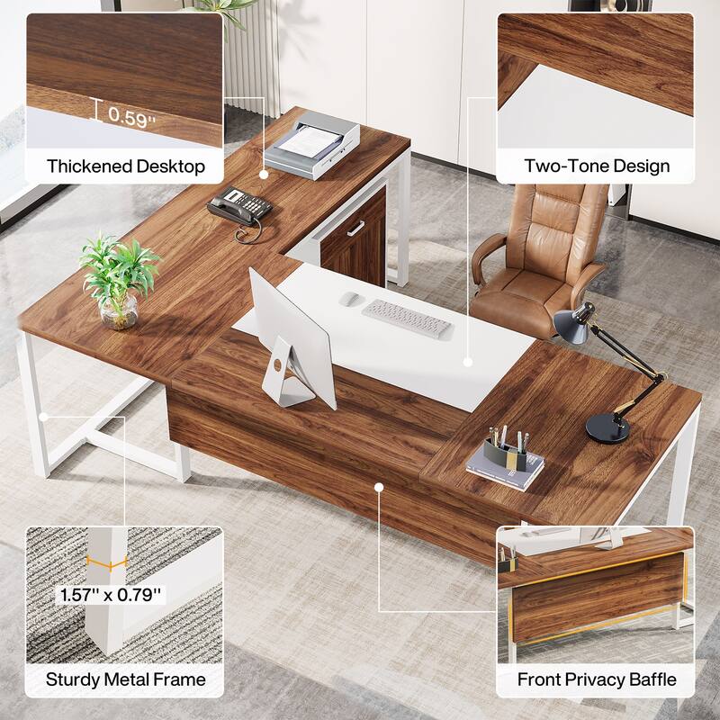 Executive Desk and File Storage Cabinet Set, L-Shaped Computer Desk for Home Office