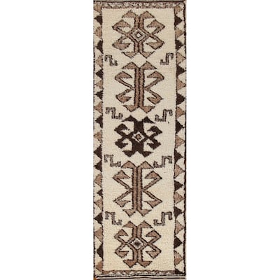 Natural Dye Handmade Kurdish Turkish Runner Rug Tribal Wool Carpet - 3'1"x 11'1"