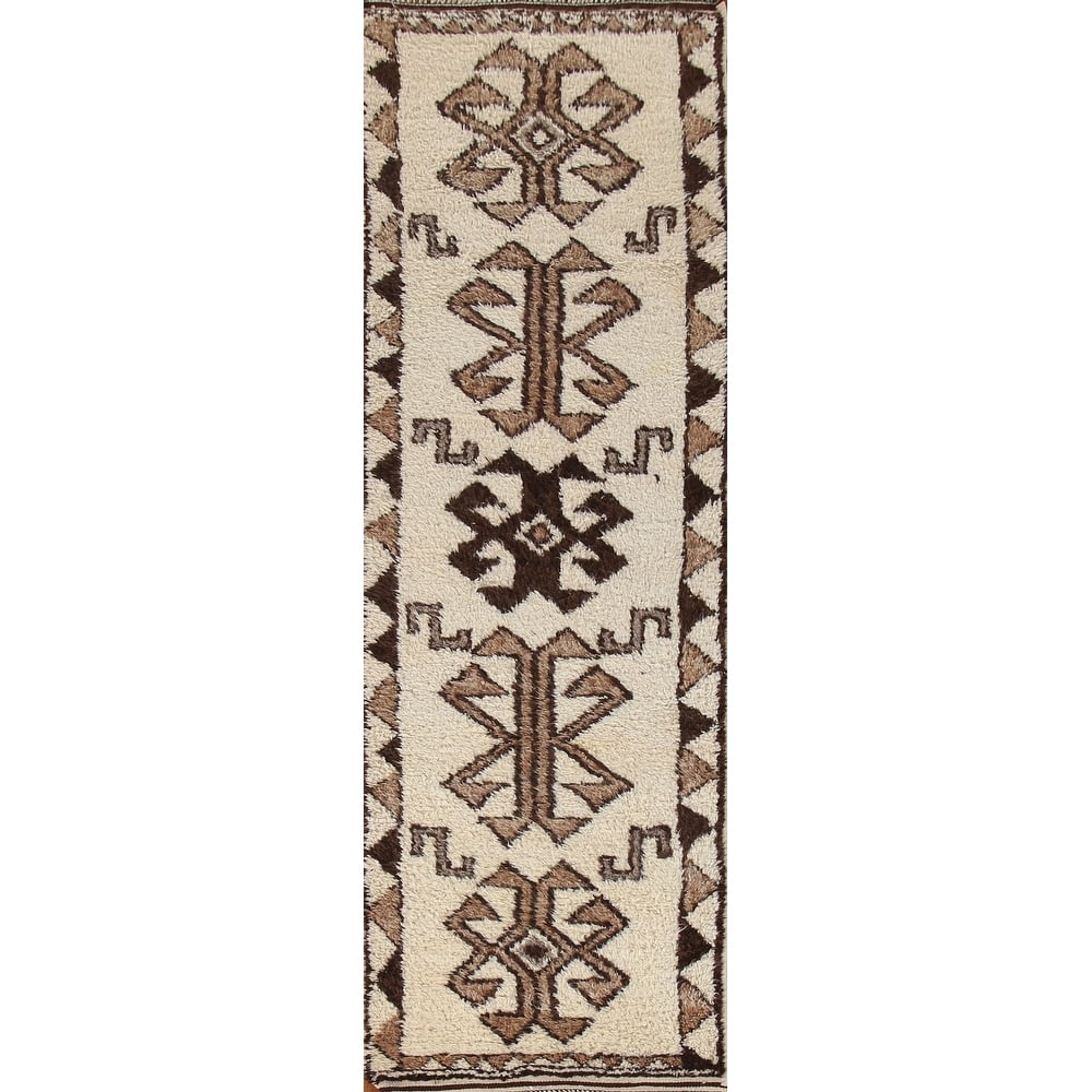 Natural Dye Handmade Kurdish Turkish Runner Rug Tribal Wool Carpet - 3'1"x 11'1"