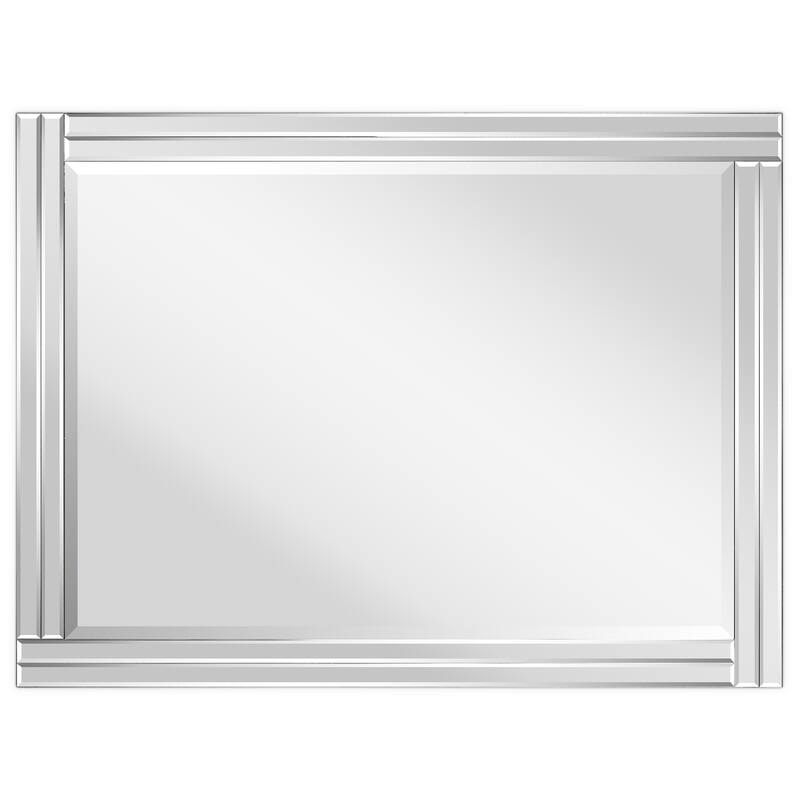 Moderno Stepped Beveled Rectangle Wall Mirror, Solid Wood Frame, 1"-Beveled Center Mirror, Ready to Hang - Clear