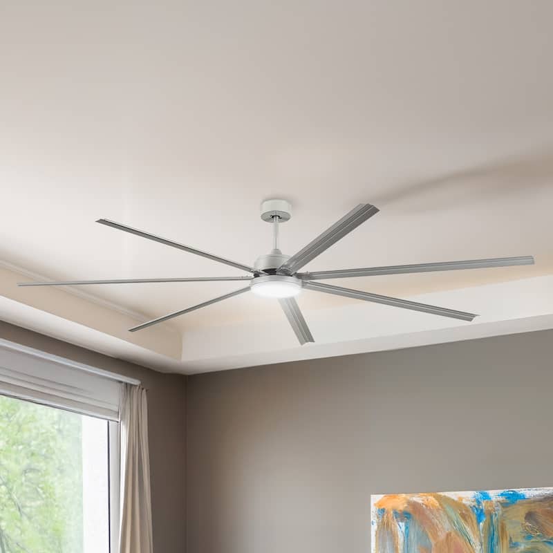 Moasis 96 Inch 7 Blade Industrial Large Ceiling Fan with Lights - Silver