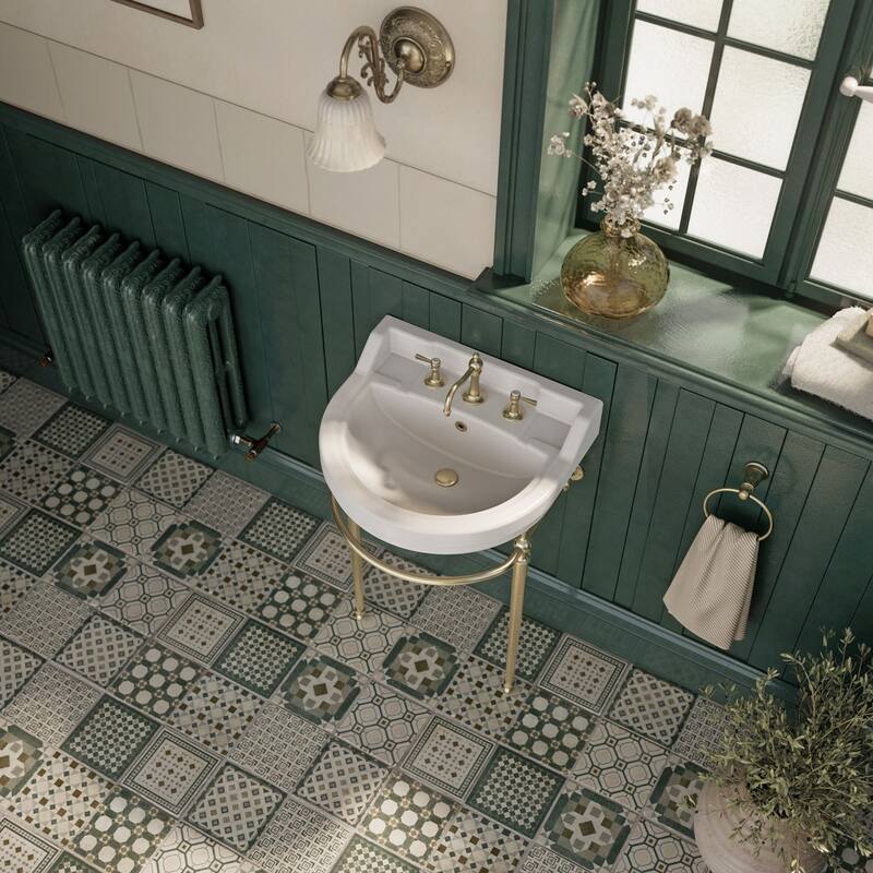 Whitehaus Console Sink With Semi-Circular Bowl, Metal Leg Supports and Front Towel Bar.