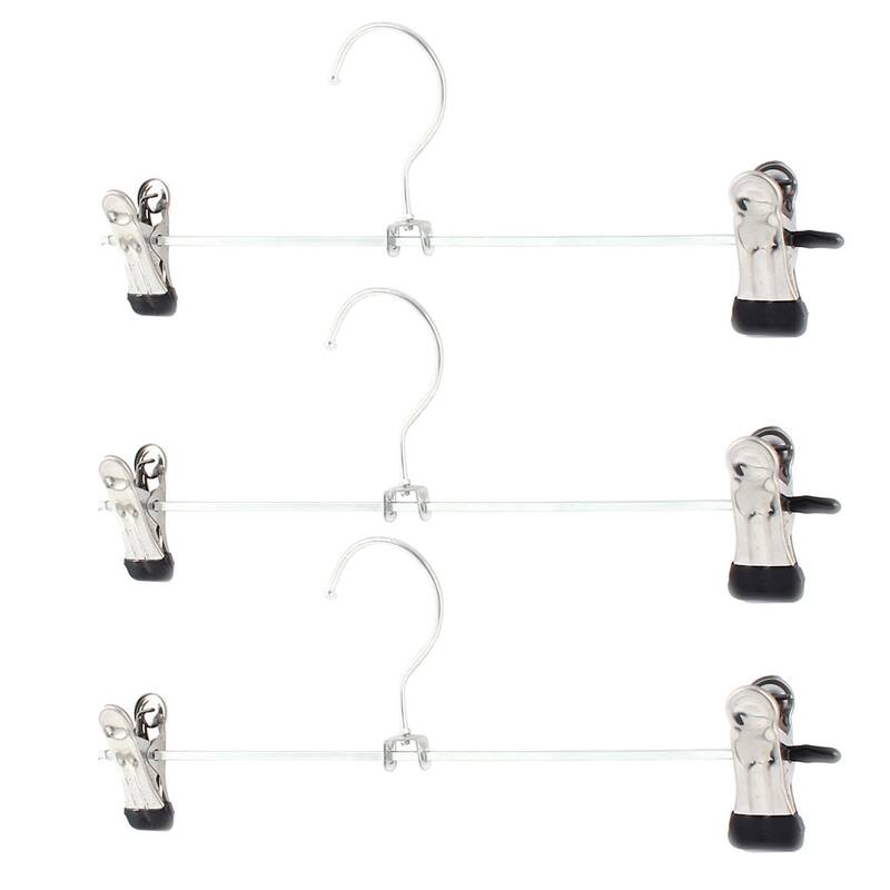 Family Metal Double Clips Design Socks Suits Pants Clothes Hanger 3Pcs - Black,Silver Tone - 11.4" x 4" x 0.4"(L*W*H)