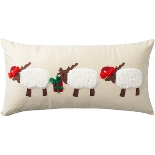 Mina Victory Holiday Pillows Applique Sheep 12" x 24" Beige Indoor Throw Pillow
