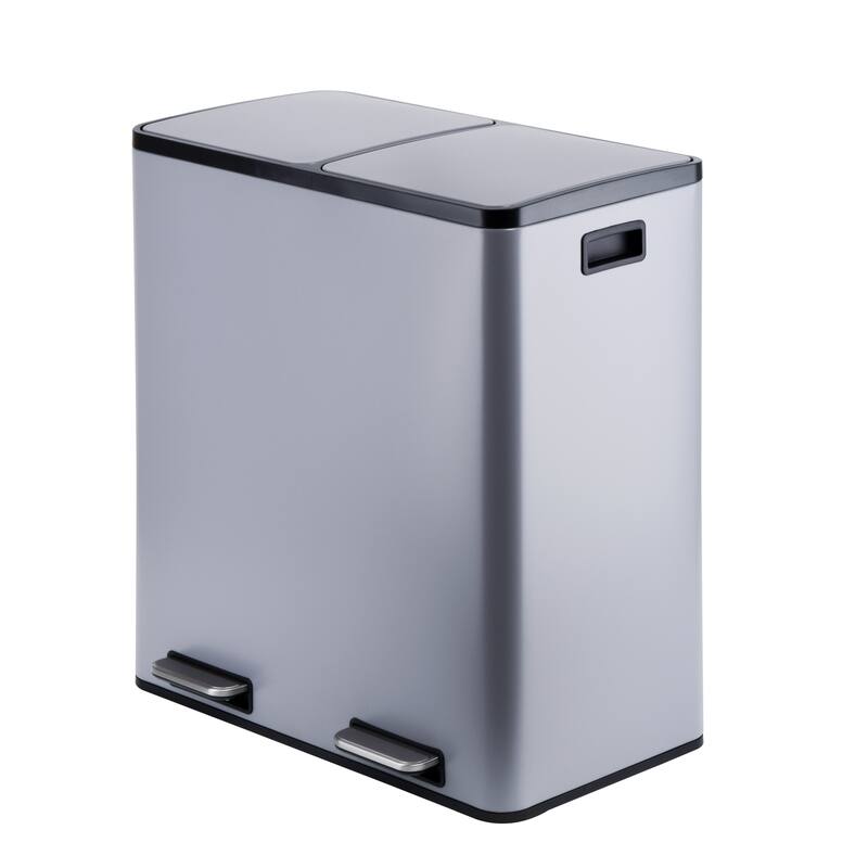 Gray metal2 compartments 2 compartments garbage and recycling bins 60L