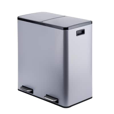 Gray metal2 compartments 2 compartments garbage and recycling bins 60L