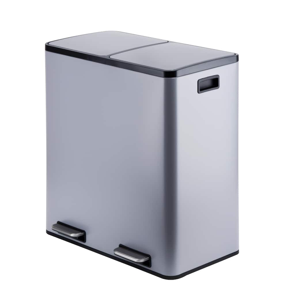 Gray metal2 compartments 2 compartments garbage and recycling bins 60L