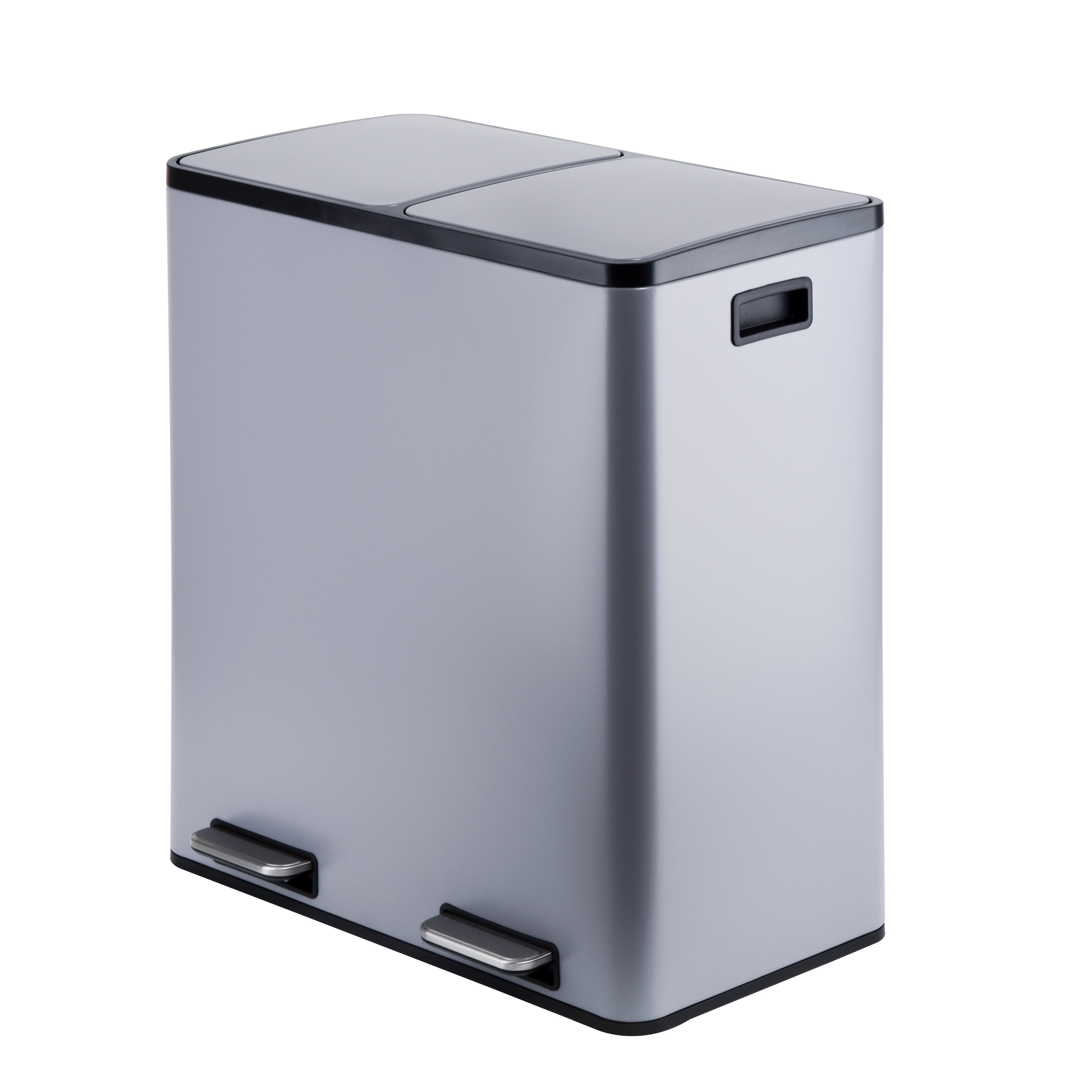 Gray metal2 compartments 2 compartments garbage and recycling bins 60L