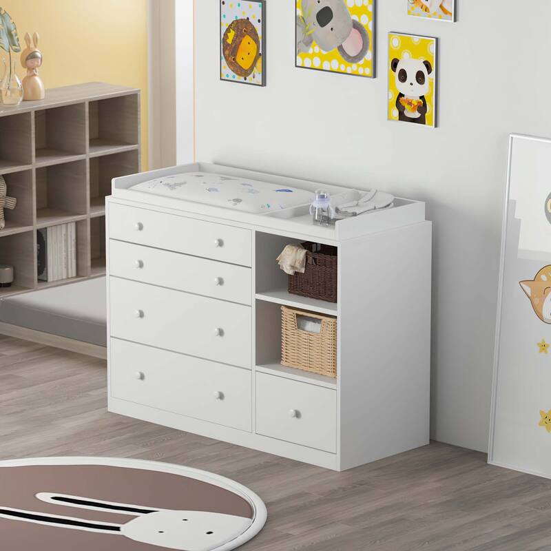 Timechee 47.2"W 5 Drawers Wooden Changing Table Dresser