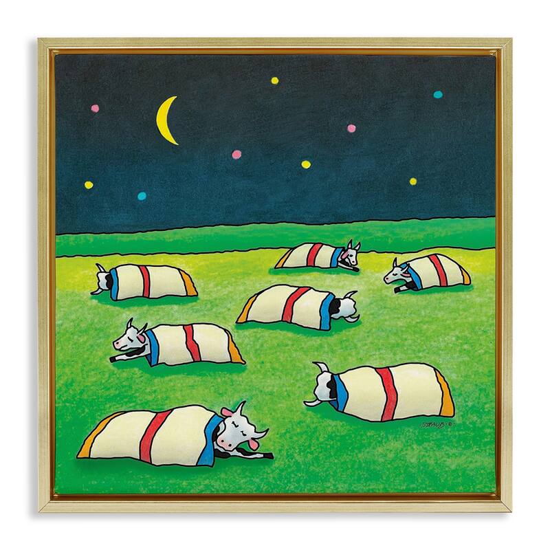 Stupell Pasture Cows Bedtime Framed Floater Canvas Wall Art Design By Roger Straub - 18 x 18 - Gold