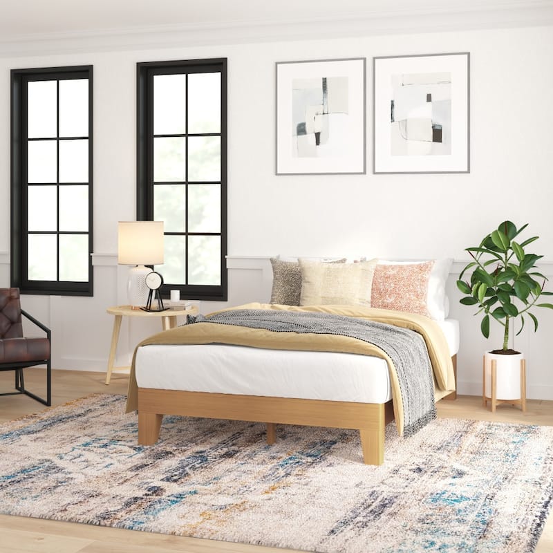 Wood Platform Bed with 14 Wooden Support Slats - Natural - Full