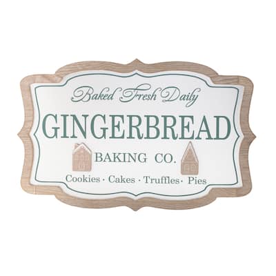 White and Green MDF Wood Kitchen Wall Decor Sign Featuring "Baked Fresh Daily" Quote - 15.25”L x 0.75”W x 9.75”H